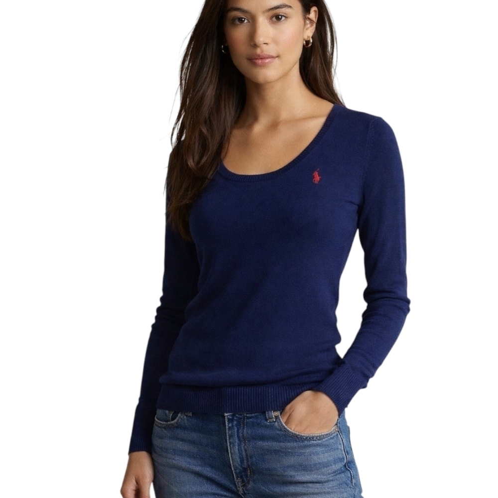 Ralph Lauren Sport Merino Wool Sweater Women Medium Royal Blue Pony Logo